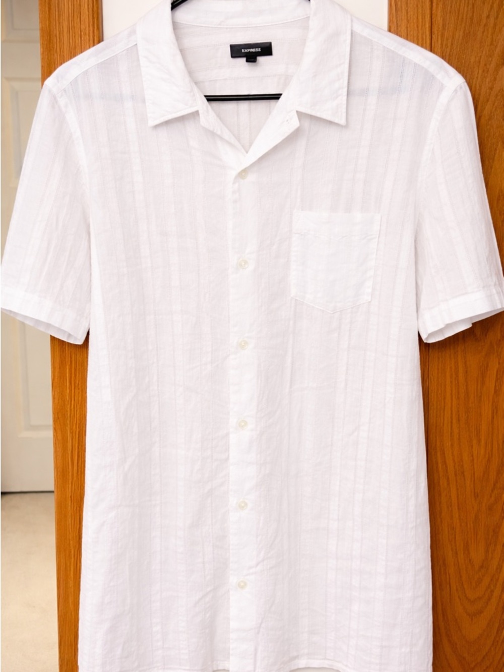 Express White Short-Sleeve Camp Collar Shirt
